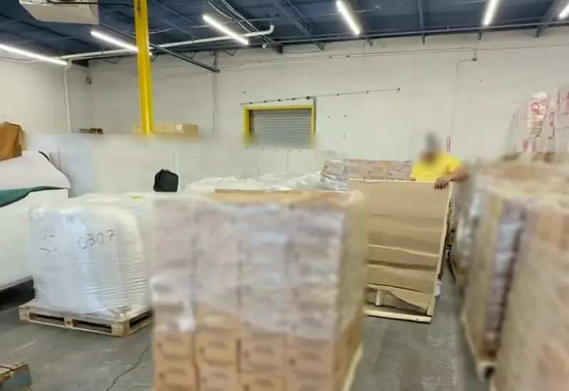 Stretch-wrapped pallets after a rebuild at the Carlstadt, NJ dock